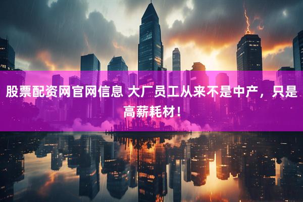 股票配资网官网信息 大厂员工从来不是中产，只是高薪耗材！